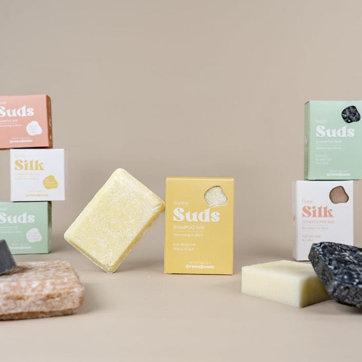 A selection of Green Room Body Solid shampoo bars
